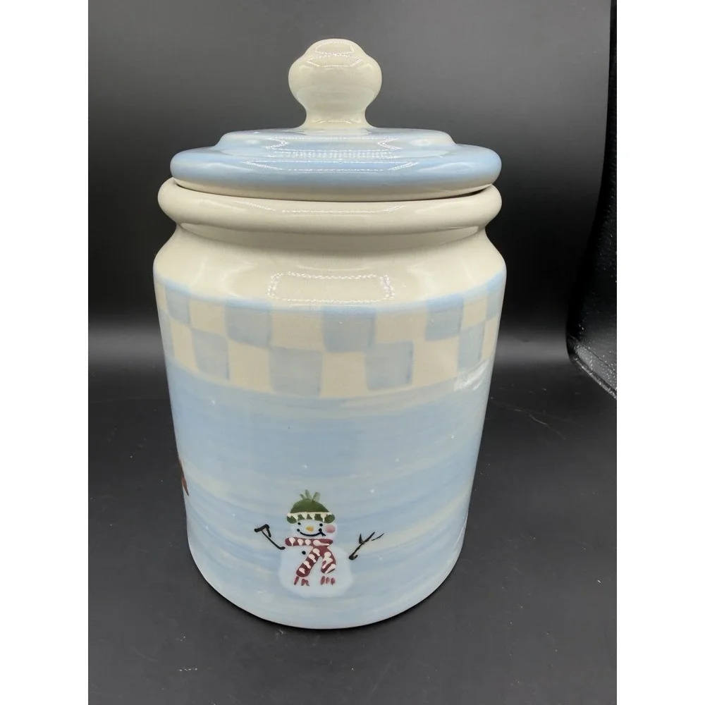 ⛄❄️ Crate & Barrel Snow People Ceramic Cookie Jar 🎄✨